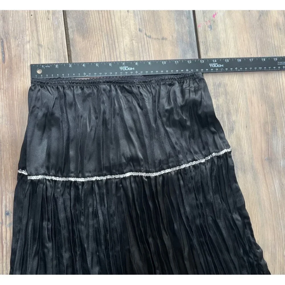 Y2K My Michelle Midi Broomstick Skirt Juniors M Black Satin with Sequin Detail